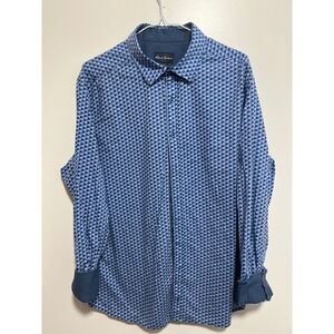 Robert Graham Men Blue Geometric Cube Print Long Sleeve Button Down Shirt L 16.5